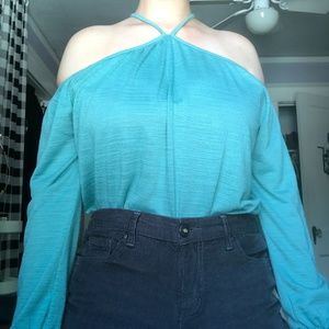 Off the Shoulder Aqua Blue Blouse